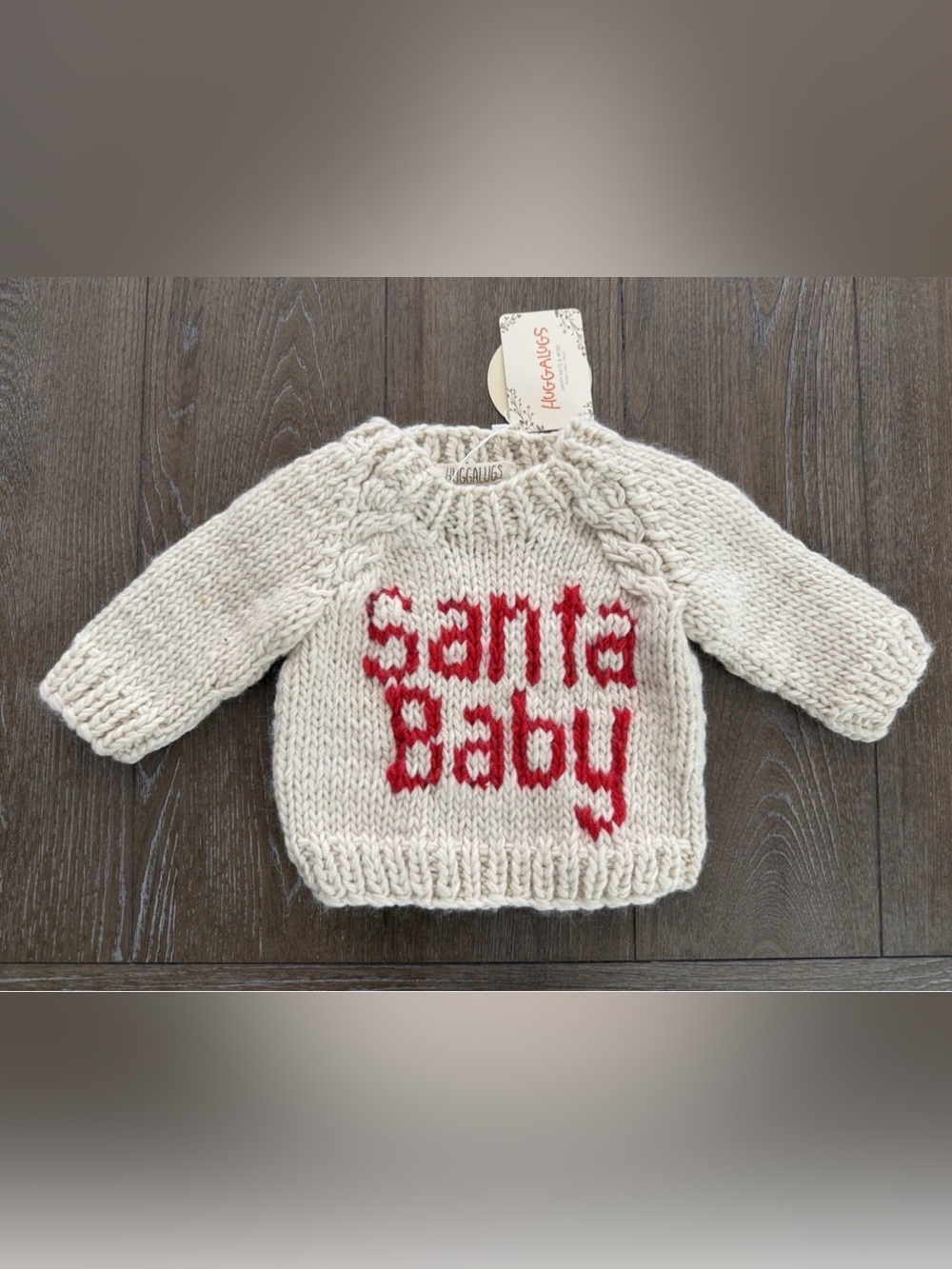NWT Huggalugs Spearmint Love Santa Baby Sweater Beige Natural 0-6 Months